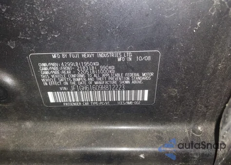 2009 Subaru Impreza 2.5I из США, поврежденный, VIN JF1GH61609H812223